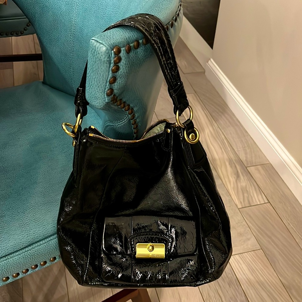 Coach, black patent, leather shoulder bag